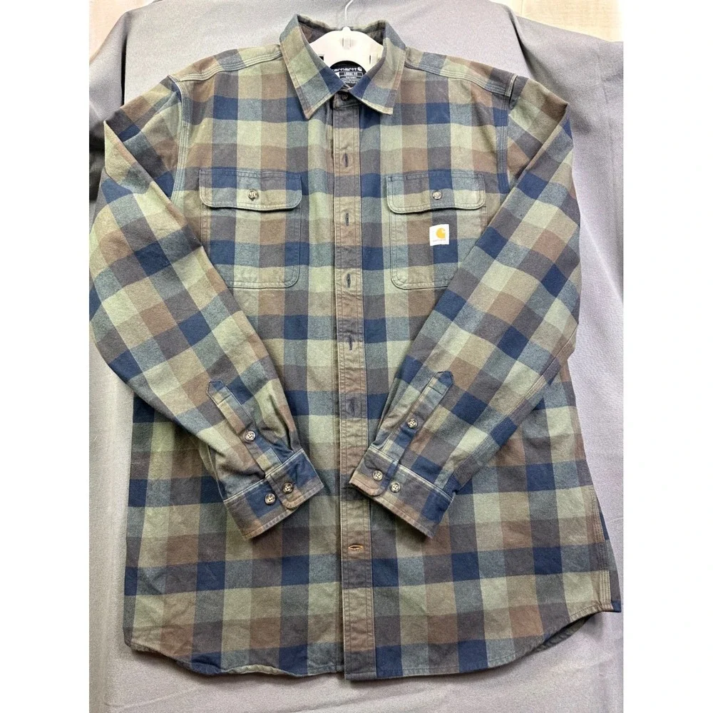 Carhartt Men's L Tall Loose‎ Fit Flannel Plaid Heavyweight Button Down Shirt